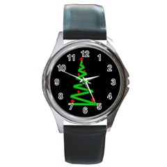 Simple Xmas Tree Round Metal Watch by Valentinaart