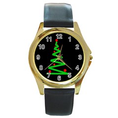 Simple Xmas Tree Round Gold Metal Watch by Valentinaart