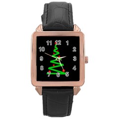 Simple Xmas Tree Rose Gold Leather Watch  by Valentinaart