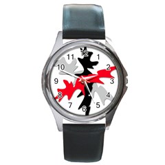 Gray, Red And Black Shape Round Metal Watch by Valentinaart