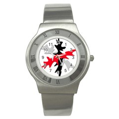 Gray, Red And Black Shape Stainless Steel Watch by Valentinaart