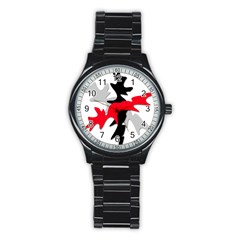 Gray, Red And Black Shape Stainless Steel Round Watch by Valentinaart