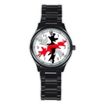 Gray, red and black shape Stainless Steel Round Watch Front