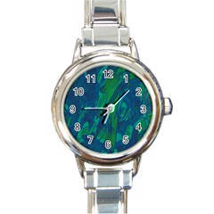 Green And Blue Design Round Italian Charm Watch by Valentinaart