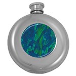 Green and blue design Round Hip Flask (5 oz) Front