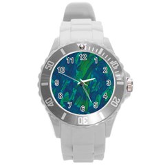 Green And Blue Design Round Plastic Sport Watch (l) by Valentinaart