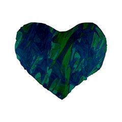 Green And Blue Design Standard 16  Premium Flano Heart Shape Cushions by Valentinaart