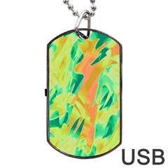 Green And Orange Abstraction Dog Tag Usb Flash (one Side) by Valentinaart