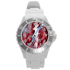 Blue And Red Smoke Round Plastic Sport Watch (l) by Valentinaart