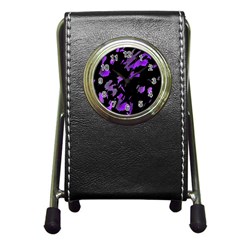 Painter Was Here - Purple Pen Holder Desk Clocks by Valentinaart