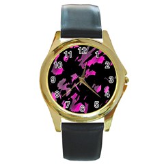 Painter Was Here - Magenta Round Gold Metal Watch by Valentinaart