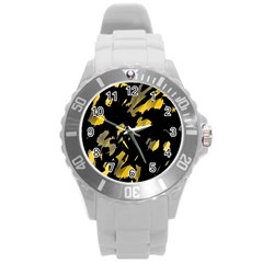 Painter Was Here - Yellow Round Plastic Sport Watch (l) by Valentinaart