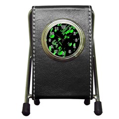 Painter Was Here - Green Pen Holder Desk Clocks by Valentinaart