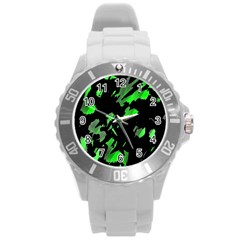 Painter Was Here - Green Round Plastic Sport Watch (l) by Valentinaart