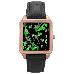 Painter Was Here - Green Rose Gold Leather Watch  by Valentinaart