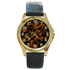 Abstract Autumn  Round Gold Metal Watch by Valentinaart