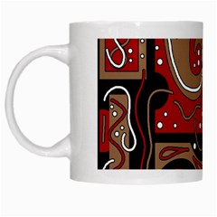 Red And Brown Abstraction White Mugs by Valentinaart