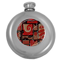 Red And Brown Abstraction Round Hip Flask (5 Oz) by Valentinaart