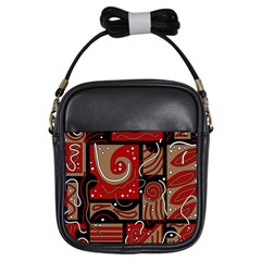 Red And Brown Abstraction Girls Sling Bags by Valentinaart