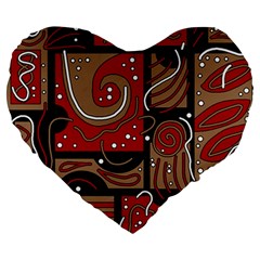 Red And Brown Abstraction Large 19  Premium Heart Shape Cushions by Valentinaart