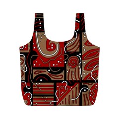 Red And Brown Abstraction Full Print Recycle Bags (m)  by Valentinaart