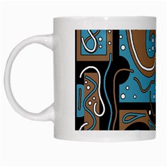 Blue And Brown Abstraction White Mugs by Valentinaart