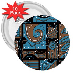 Blue And Brown Abstraction 3  Buttons (10 Pack)  by Valentinaart