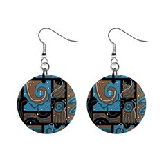 Blue And Brown Abstraction Mini Button Earrings