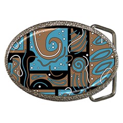 Blue And Brown Abstraction Belt Buckles by Valentinaart