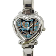 Blue And Brown Abstraction Heart Italian Charm Watch by Valentinaart