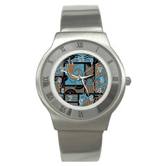 Blue And Brown Abstraction Stainless Steel Watch by Valentinaart