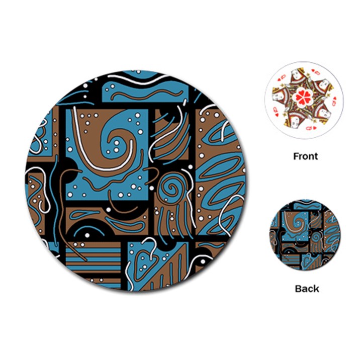 Blue and brown abstraction Playing Cards (Round) 