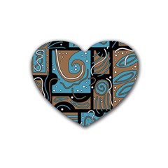 Blue And Brown Abstraction Rubber Coaster (heart)  by Valentinaart