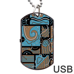 Blue And Brown Abstraction Dog Tag Usb Flash (two Sides)  by Valentinaart