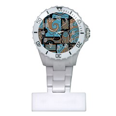 Blue And Brown Abstraction Plastic Nurses Watch by Valentinaart