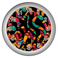 Colorful Snakes Wall Clocks (silver)  by Valentinaart