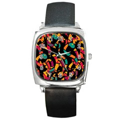 Colorful Snakes Square Metal Watch by Valentinaart