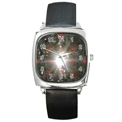 Sun Rays Through White Cherry Blossoms Square Metal Watch