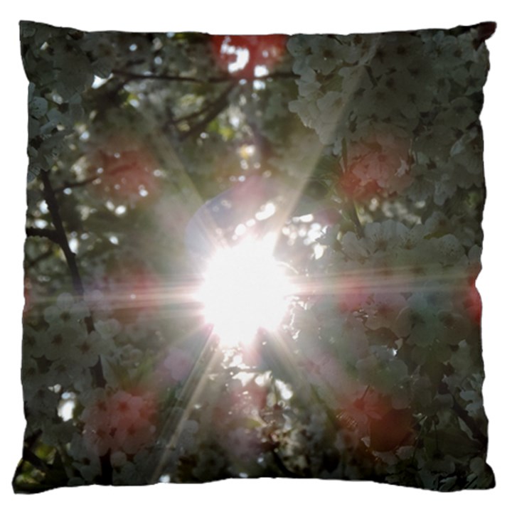 Sun rays through white cherry blossoms Large Flano Cushion Case (Two Sides)