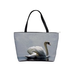 Swimming White Swan Shoulder Handbags by picsaspassion