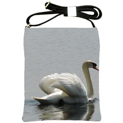 Swimming White Swan Shoulder Sling Bags by picsaspassion