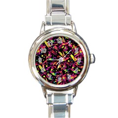 Colorful Dragonflies Design Round Italian Charm Watch by Valentinaart