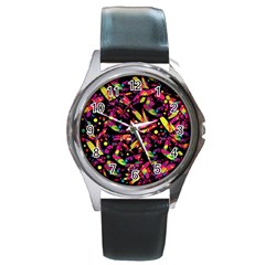 Colorful Dragonflies Design Round Metal Watch by Valentinaart