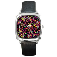 Colorful Dragonflies Design Square Metal Watch by Valentinaart