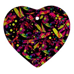 Colorful Dragonflies Design Heart Ornament (2 Sides) by Valentinaart