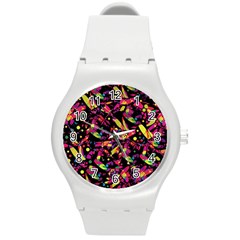 Colorful Dragonflies Design Round Plastic Sport Watch (m) by Valentinaart