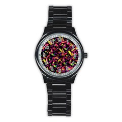 Colorful Dragonflies Design Stainless Steel Round Watch by Valentinaart