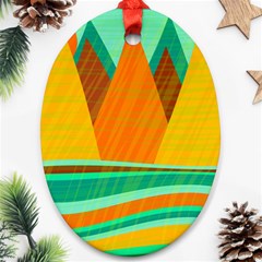 Orange And Green Landscape Ornament (oval)  by Valentinaart