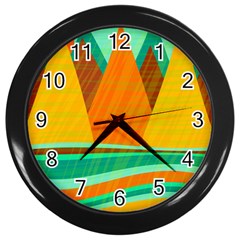 Orange And Green Landscape Wall Clocks (black) by Valentinaart