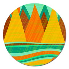 Orange And Green Landscape Magnet 5  (round) by Valentinaart